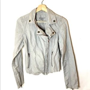 Bethany Mota Jacket Womens Small Grey Linen Moto Zippers Cropped Biker Casual